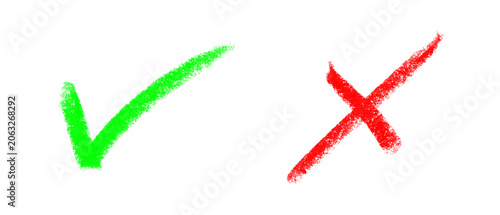 Crayon Texture Hand-Drawn Green Tick and Red Cross Stroke Elements PNG