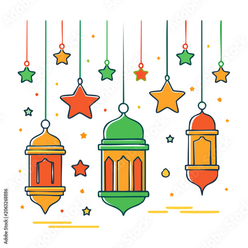 Flat design Christmas tree with ornaments and gifts