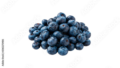 Pile of fresh organic blue blueberries gathered together isolated on transparent background cut out