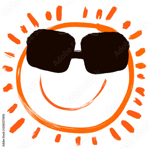 Smiling sun in sunglasses hand drawn doodle graphic