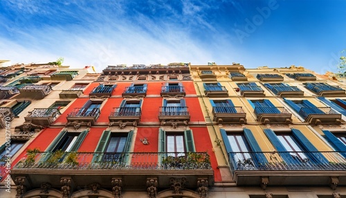 colorful houses on famous passeig de gracia street barcelona city spain