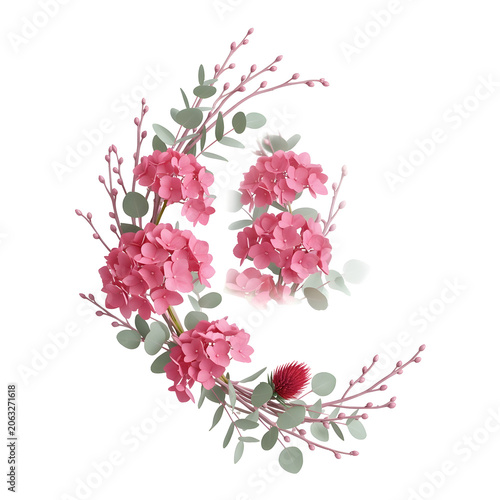Realistic Pink Floral Wreath on Transparent Background