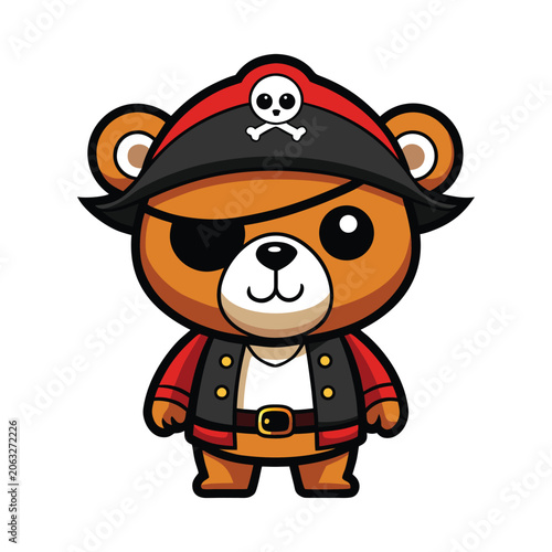 Pirate Teddy Bear Cartoon Logo Vector Art