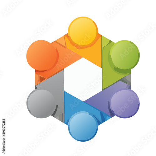 Colorful interlocking puzzle pieces with spheres