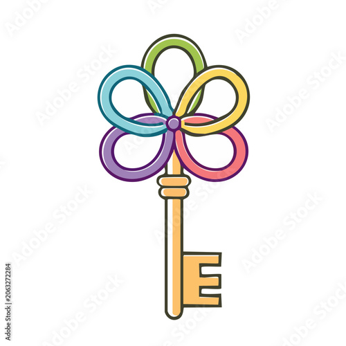 Colorful Key with Flower Bow Illustration