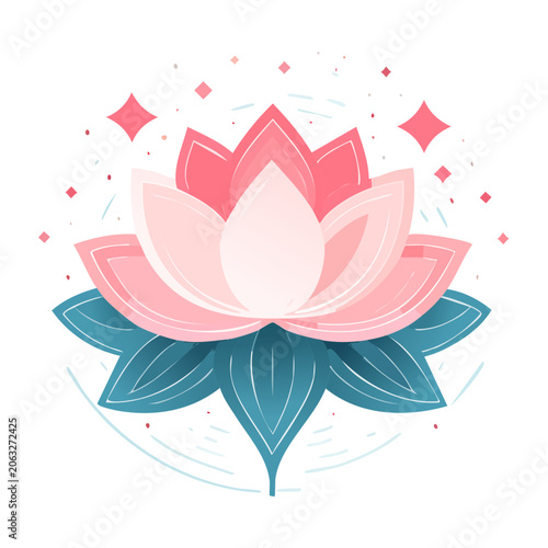 Pink lotus flower flat design illustration