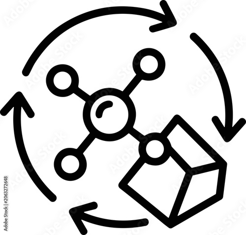 Tableau sur toile Chemical Synthesis and Recycling Concept Icon: Molecule transforming into Cube