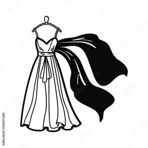 Satin Maxi Dress Silhouette Vector Design