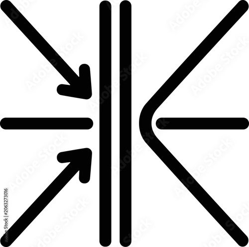 Tableau sur toile Abstract visual pressure concept, arrows pushing inward on a central vertical li