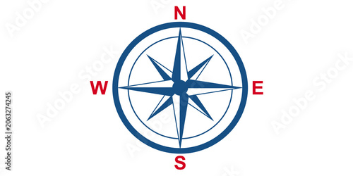 Quadro su tela Blue Compass Rose On Black Background For Navigation And Direction Concepts