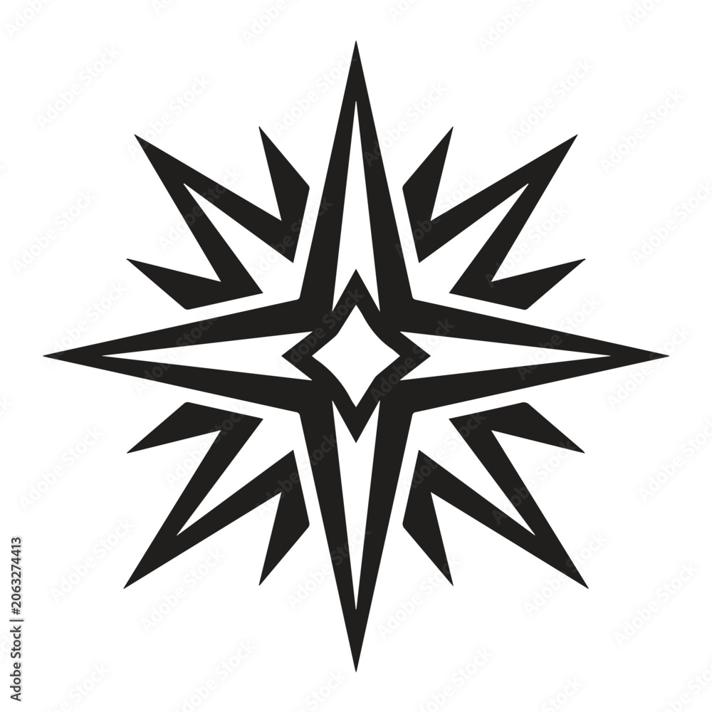 Obraz premium Minimalist north star compass rose symbol with navigation direction nautical