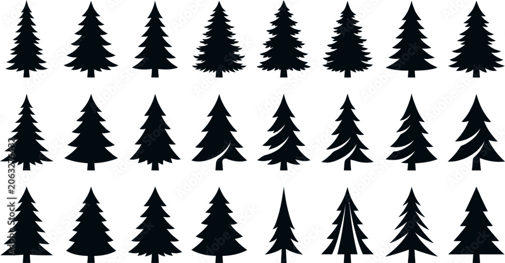 Obraz premium Vintage style christmas tree silhouette pack for festive card vector templates