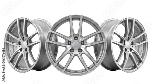 Canvastavla Set of 3 multi-angle views of silver alloy car rims sport vehicle wheels automot