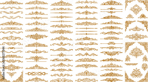 Foto Golden Floral Ornament Collection On White Background