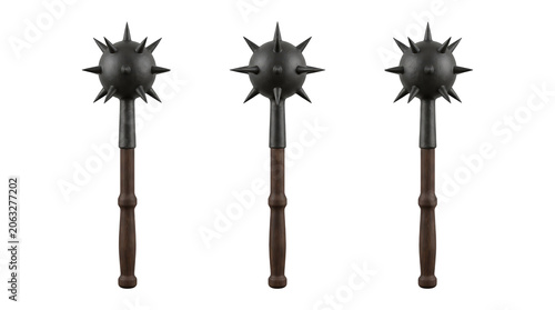 Photos Set of 3 multi-angle variations of medieval morningstar mace spiked iron weapon