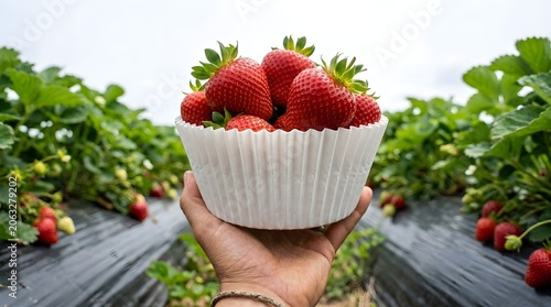 Freshly picked strawberries in a white bowl