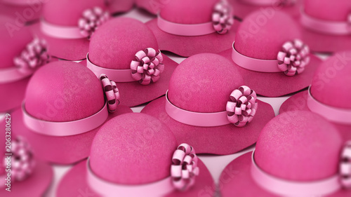 Tableau sur toile Pink-red women hat background. 3D illustration