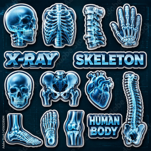 X-Ray Skeleton Human Body Sticker Set with Skull Spine Heart and Bones