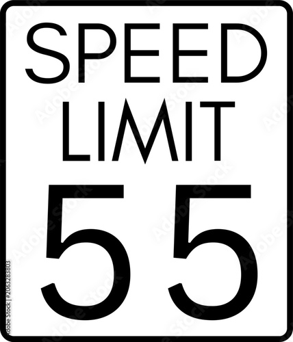 Speed limit 55 mph road sign, Speed limit 55 miles per hour