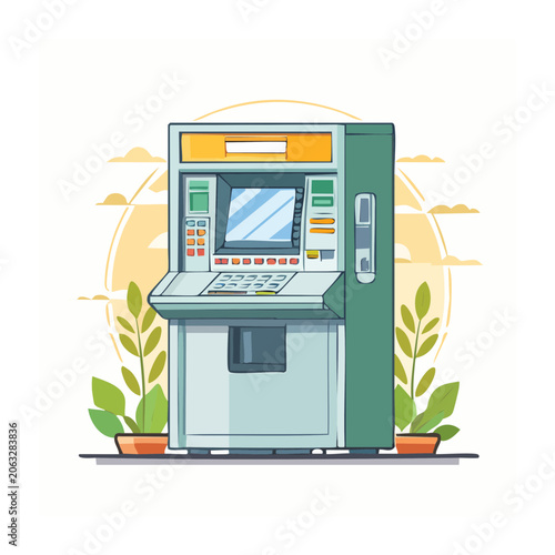 Modern desktop computer with monitor and plant