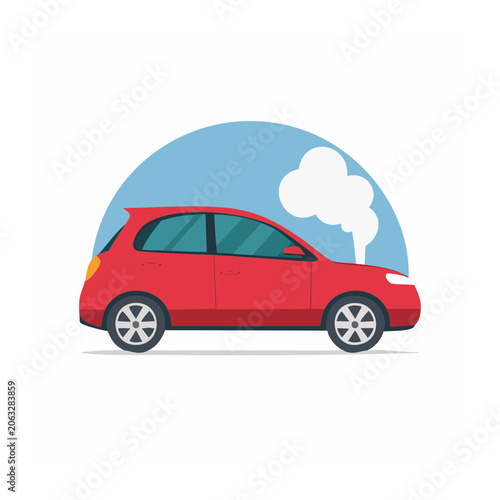 Red car with umbrella on roof