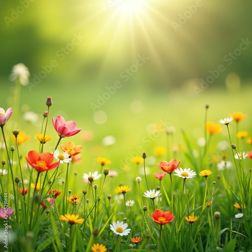 Spring Wildflowers Meadow With Sunshine Nature