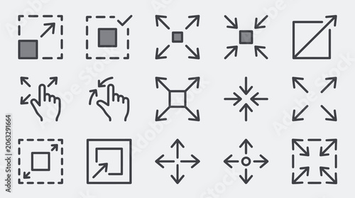 Tableau sur toile Resize vector line icons set. Scaling, increase, decrease