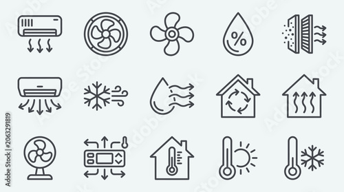Tableau sur toile Set of Air Conditioning Vector Line Icons