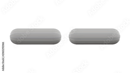 Two gray oval with horizontal lines on a white background, gray oval shapes, isolated pair of, textured gray and white