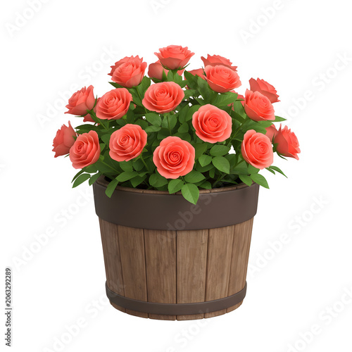 Realistic Roses in Wooden Pot