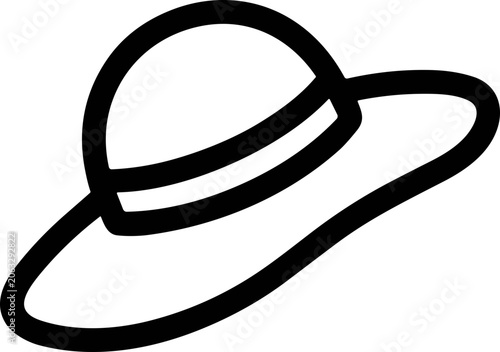 Cuadro en lienzo Minimalist wide brim hat icon, simple black outline drawing on white background, elegant summer accessory vector