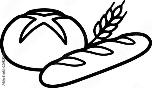 Quadro su tela Simple Line Art Bakery Icon: Loaf of Bread, Baguette, and Wheat Stalk