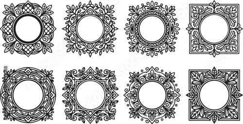 Bild auf Leinwand Intricate vintage decorative wreaths with floral patterns