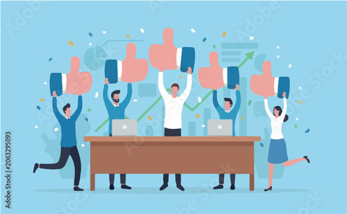 фотографія Thumb up customer feedback, satisfaction positive quality score, client excellen