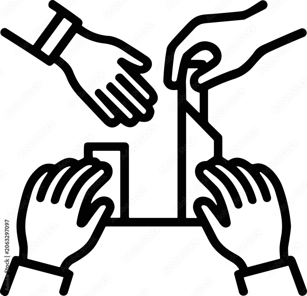 Obraz premium Teamwork hands building abstract structure, collaboration concept, business partnership, creative idea