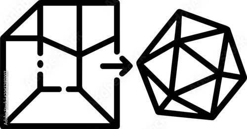Obraz na plátně Abstract geometric transformation: cube to polyhedron, concept of change and dat
