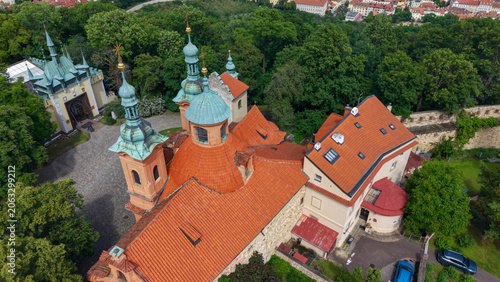 Saint Lawrence Cathedral, Prague, Czech Republic, aerial drone view