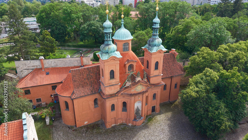 Saint Lawrence Cathedral, Prague, Czech Republic, aerial drone view