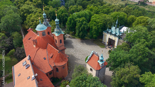 Saint Lawrence Cathedral, Prague, Czech Republic, aerial drone view