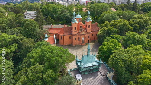 Saint Lawrence Cathedral, Prague, Czech Republic, aerial drone view