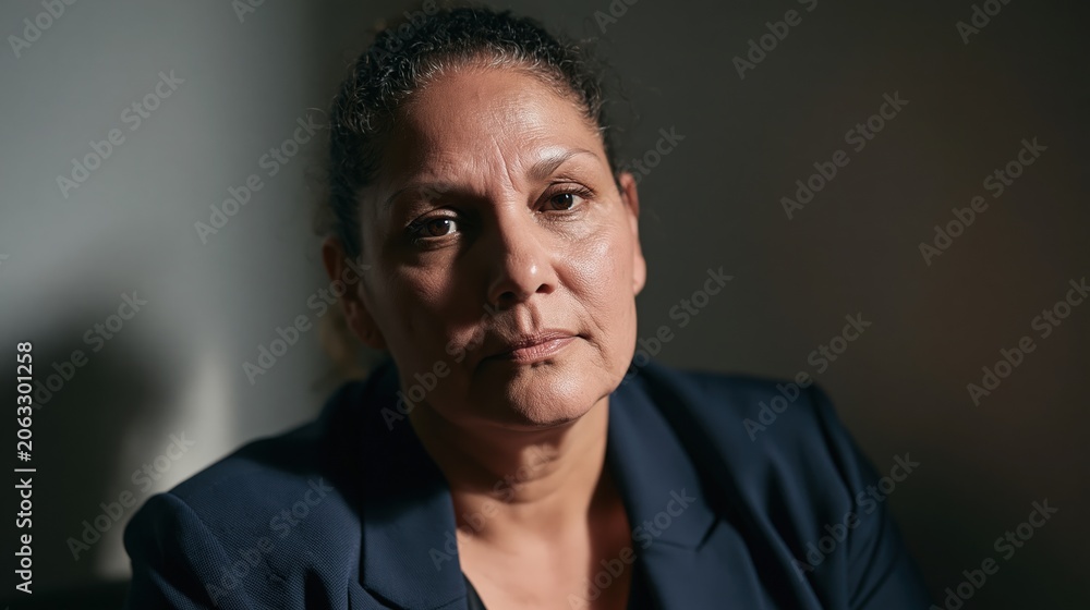 Fototapeta premium Middle Manager Burnout Aged Native American Larger Body Strained