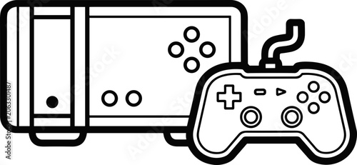 Foto Vector illustration of a video game console and controller