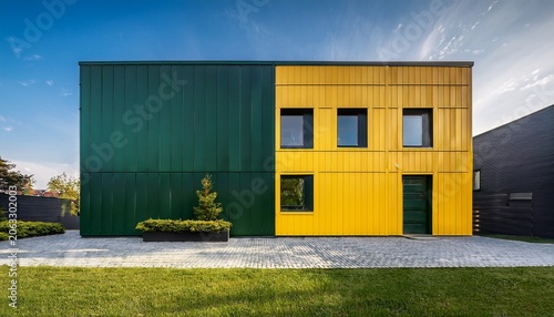 dark green and yellow modern and minimalist style building exterior