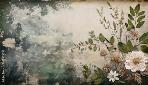 mixed media digital paper background with distressed textures and florals