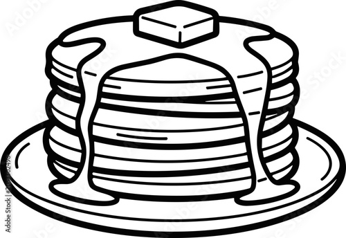 Foto Stack of Pancakes with Butter and Syrup - Line Art Illustration