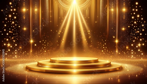 luxury golden award stage with glitter and particles