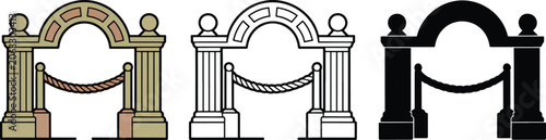 Museum barrier silhouette & Outline and illustration set isolated on transparent background