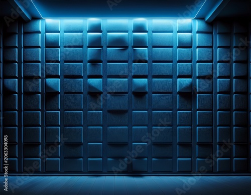 dark studio room acoustic foam wall with blue light generative ai