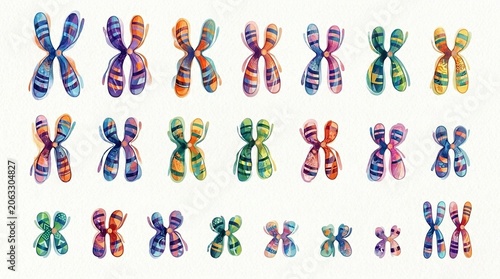 Chromosome karyotype abstract illustration for genetics and cytogenetics research concept