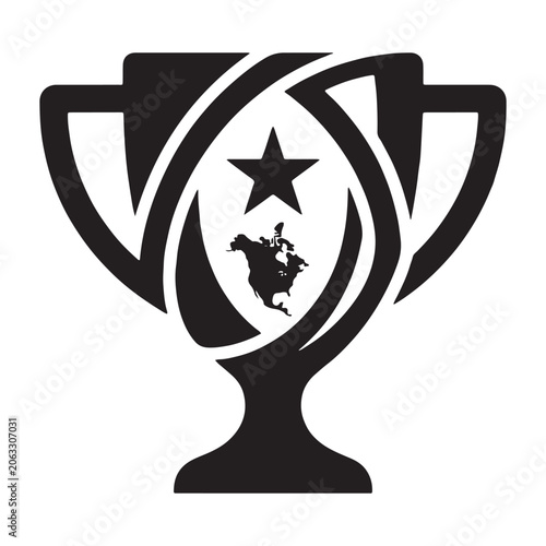 Trophy silhouette with north america map and star black on white background